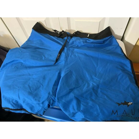 Retro 80s 90s Maui And Sons Spell Out‎ Board Shorts Men’s Size 38 Blue Black - Picture 3 of 8